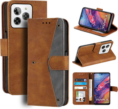 Unistuff Flip Cover for Lava Yuva 4(Brown, Camera Bump Protector, Pack of: 1)