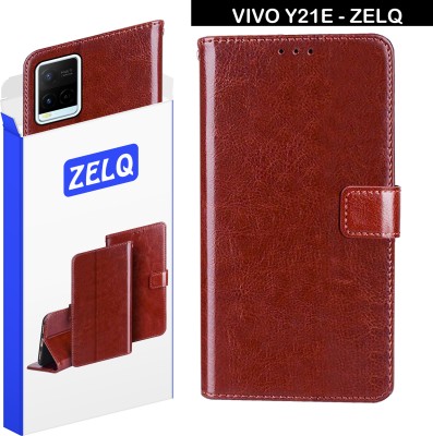 Zelq Flip Cover for vivo Y21E(Brown, Magnetic Case, Pack of: 1)