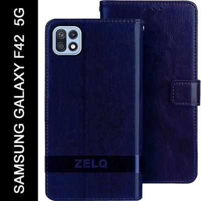 Zelq Flip Cover for SAMSUNG Galaxy F42 5G(Blue, Magnetic Case, Pack of: 1)