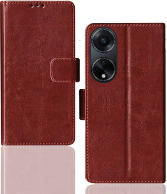 Kalua Mall Flip Cover for Oppo F23 | CPH2527 pouch cover | Inside TPU with Card Pockets | Wallet Stand | Brown(Brown, Magnetic Case, Silicon, Pack of: 1)