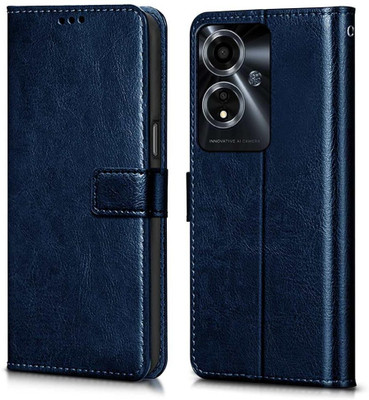 LOGELI Flip Cover for Oppo A59 5G Back Cover PU Leather Flip Cover Wallet Case with TPU Silicone Case Back Cover(Blue, Cases with Holder, Pack of: 1)