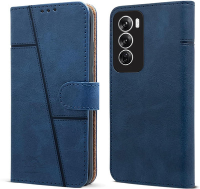 SnapStar Flip Cover for Oppo Reno 12 Pro 5G(Premium Leather Material | Built-in Stand | Card Slots and Wallet)(Blue, Dual Protection, Pack of: 1)