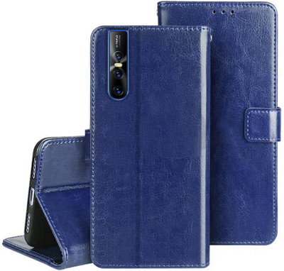 TIKTIK Back Cover for Vivo V15 Pro / 1818 | Card Pockets | Wallet Stand | Magnetic | Blue(Blue, Magnetic Case, Pack of: 1)