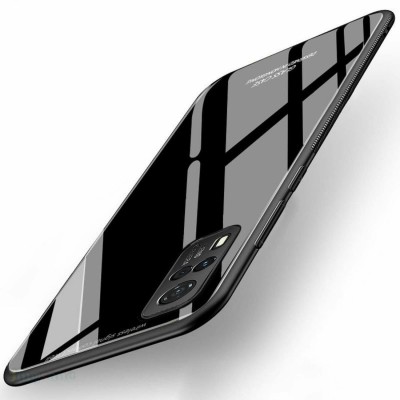 VOSKI Back Cover for Vivo Y53s Luxurious Toughened Glass Back Shockproof TPU Bumper Case(Black, Shock Proof, Pack of: 1)