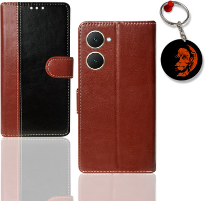 HANIRY Flip Cover for Iqoo Z9 LITE 5G pouch cover | Iqoo I2306 pouch cover | Hanumanji Keychain | Black, Brown(Black, Magnetic Case, Pack of: 1)