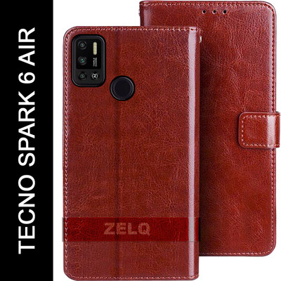 Zelq Flip Cover for Tecno Spark 6 Air(Brown, Pack of: 1)