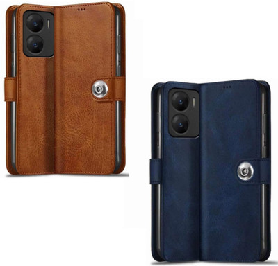 Coverage Flip Cover for Vivo v2304 / Vivo_V29e(Blue, Brown, Dual Protection, Pack of: 2)