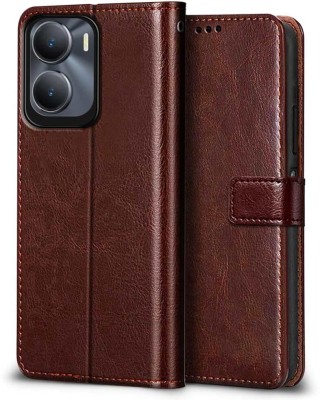 Surestuff Flip Cover for Vivo Y16 | Vivo Y56 | Vivo T2X Flip Cover | Leather Finish | Inside Pockets(Brown, Dual Protection, Pack of: 1)