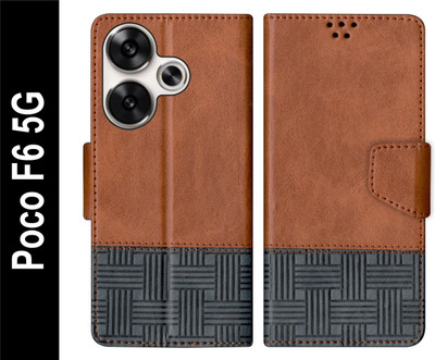 PUFFCASE Flip Cover for Poco F6 5G(Brown, Shock Proof, Pack of: 1)