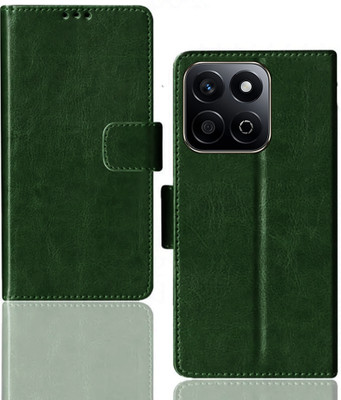 Kalua Mall Flip Cover for Honor X7C | ALT-NX1 flip case | Inside TPU with Card Pockets | Wallet Stand | Green(Green, Magnetic Case, Silicon, Pack of: 1)
