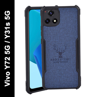 Spicesun Back Cover for Vivo Y72 5G / Vivo Y31s 5G / Vegan PU Leather / Corner Four Side Edges(Blue, Shock Proof, Pack of: 1)