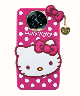 COVERBLACK Back Cover for Realme 14 Pro Lite 5G | Soft Cat Hello Kitty With Golden Pendant Case(Pink, Matte Finish, Silicon, Pack of: 1)