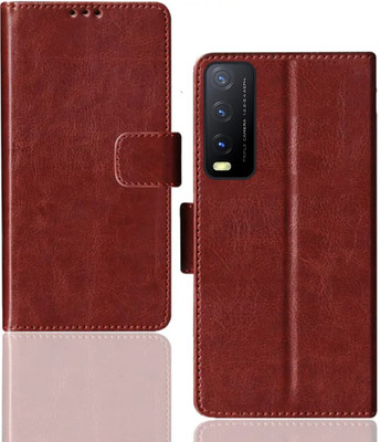 Kalua Mall Flip Cover for Vivo Y20 | V2029 pouch cover | Inside TPU with Card Pockets | Wallet Stand | Brown(Brown, Magnetic Case, Silicon, Pack of: 1)