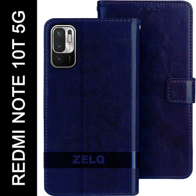 Zelq Flip Cover for REDMI Note 10T 5G(Blue, Magnetic Case, Pack of: 1)