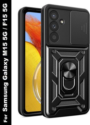 ShieldTech Back Cover for Samsung Galaxy M15 5G / F15 5G, with Sliding Camera Shield & Ring Stand Mobile Phone Case(Black, Ring Case, Pack of: 1)
