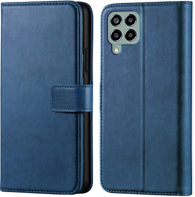 Scyther Back Cover for Samsung Galaxy M33-5G - Inbuilt Stand & Card Pockets | Hand Stitched | Wallet Flip Case(Blue, Card Holder, Pack of: 1)