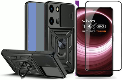 Jethuri Protective Case for Tough Armor Vivo T3X 5G Bumper Back Case Cover, Edge to Edge front tempered glass(Black, Pack of: 1)