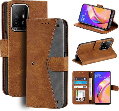 Unistuff Flip Cover for Oppo F19 Pro Plus 5G(Brown, Camera Bump Protector, Pack of: 1)