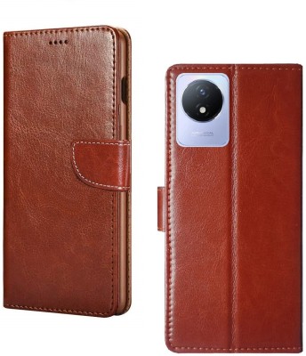 COVERBLACK Flip Cover for Vivo Y02(Brown, Grip Case, Pack of: 1)