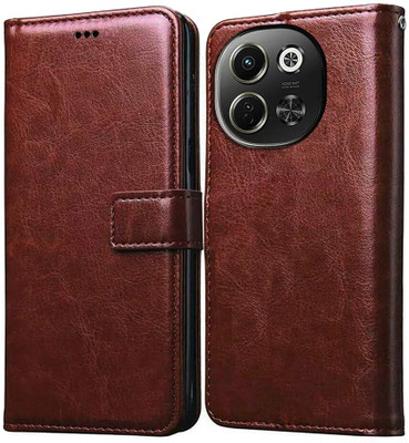 Coverage Flip Cover for Tecno KL8 / Pova 6 Neo 5G | Vegan Leather Finish | Magnetic | Kickstand Wallet Case(Brown, Ribbon Case, Pack of: 1)