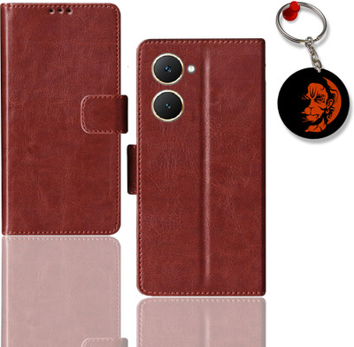 HANIRY Flip Cover for Iqoo Z9 LITE 5G pouch cover | Iqoo I2306 pouch cover | Hanumanji Keychain | Brown(Brown, Magnetic Case, Pack of: 1)