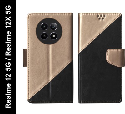 SBMS Flip Cover for Realme 12 5G, Realme 12X 5G with Magnatic Closure | Inbuilt Stand | Card & Money Pocket(Black, Shock Proof, Pack of: 1)