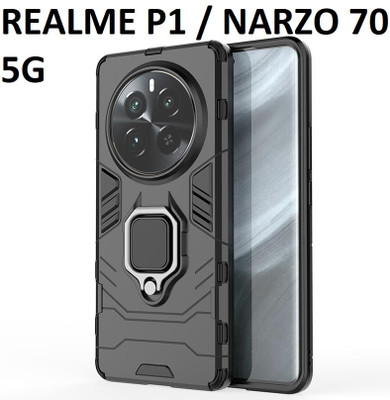 CEHNO Bumper Case for Realme P1 5G/ 12 Plus 5G / Narzo 70 5G / 70 Pro 5G (Armour Defender Ring Holder )(Black, Rugged Armor, Pack of: 1)