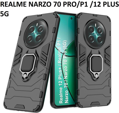 CEHNO Bumper Case for Realme P1 5G/ 12 Plus 5G / Narzo 70 5G / 70 Pro 5G (Armour Defender Ring Holder )(Blue, Rugged Armor, Pack of: 1)