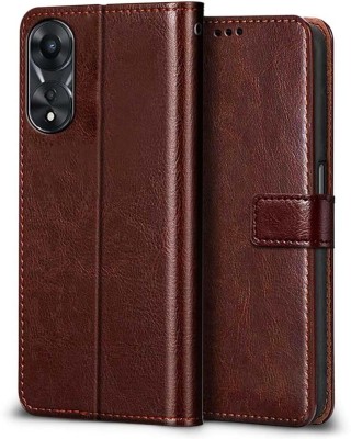 Rwm Flip Cover for Oppo A58 5G / Oppo A78 5G Leather Finish | Inside Pockets & Inbuilt Stand(Brown, Dual Protection, Pack of: 1)