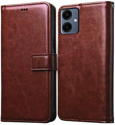 COVERBLACK Flip Cover for Samsung Galaxy A06 5G | Vegan Leather Finish | Magnetic(Brown, Grip Case, Pack of: 1)