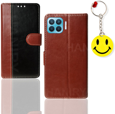 HANIRY Flip Cover for OPPO RENO 4 LITE flip cover | CPH2125 flip cover | Free Smiley Keychain | Black, Brown(Brown, Magnetic Case, Pack of: 1)