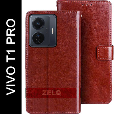 Zelq Flip Cover for VIVO T1 PRO(Brown, Magnetic Case, Pack of: 1)
