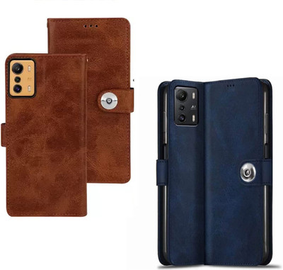 BINTAGE Flip Cover for Infinix Zero 5G old 2021(Blue, Brown, Matte Finish, Pack of: 2)
