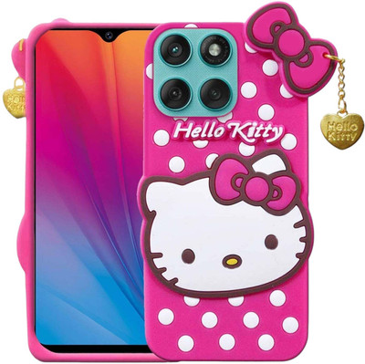 COVERBLACK Back Cover for MOTOROLA Edge 60 Fusion 5G | Girlish Silicone Cute Hello kitty Case With Golden Pendant(Pink, Grip Case, Silicon, Pack of: 1)