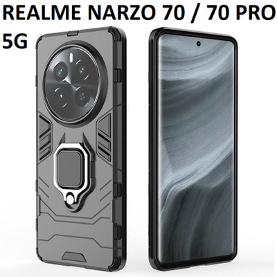 CEHNO Bumper Case for Realme P1 5G/ 12 Plus 5G / Narzo 70 5G / 70 Pro 5G (Armour Defender Ring Holder )(Black, Rugged Armor, Pack of: 1)