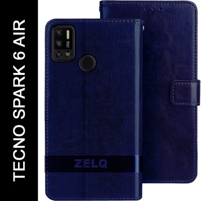 Zelq Flip Cover for Tecno Spark 6 Air(Blue, Magnetic Case, Pack of: 1)