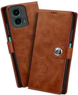 Coverage Flip Cover for Motorola Moto G45 5G(Brown, Dual Protection, Pack of: 1)