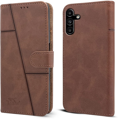 NIMMIKA ENTERPRISES Flip Cover for Samsung Galaxy M14 5G(Premium Leather Material | 360-degree protection | Stand Feature)(Brown, Dual Protection, Pack of: 1)