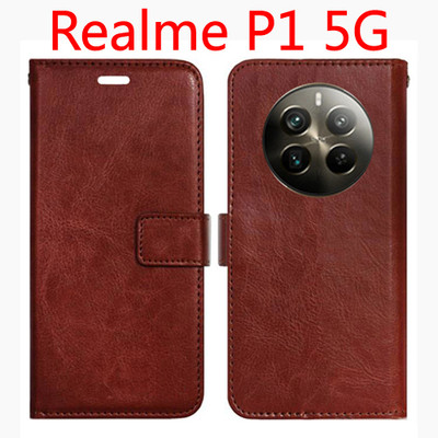 SHANNO Flip Cover for Realme P1 5G(Brown, Pack of: 1)