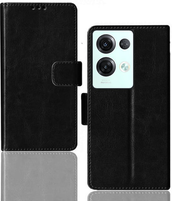Kalua Mall Flip Cover for Oppo Reno 8 Pro | CPH2357 flip cover | Inside TPU with Card Pockets | Wallet Stand | Black(Black, Magnetic Case, Silicon, Pack of: 1)
