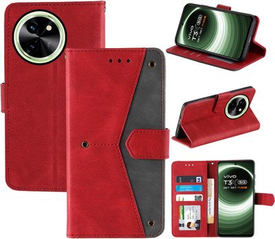 Autofocus Flip Cover for Vivo T3x, Vivo T3x 5G(Red, Camera Bump Protector, Pack of: 1)