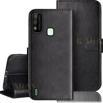 KARAS Flip Cover for Itel Vision 2S | Leather Flip Wallet Back Case Cover(Black, Dual Protection, Pack of: 1)