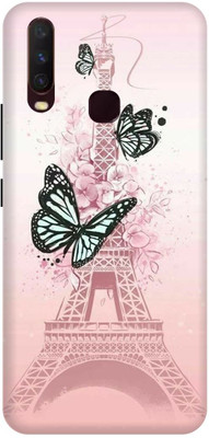 Rockyard Back Cover for vivo U10, 1916, PINK, BUTTERFLY, EIFEL, TOWER, PARIS(Beige, Flexible, Silicon, Pack of: 1)