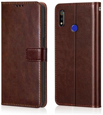 MOBILOVE Flip Cover for Realme 3 Pro | Leather Finish | Inbuit Stand and Pockets | Shockproof With Magnetic Closer(Brown, Dual Protection, Pack of: 1)