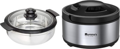 Mumma's LIFE Stainless Steel Casserole 2500ml & Glass Lid Casserole Pack of 2 Thermoware Casserole Set(2500 ml, 2500 ml)