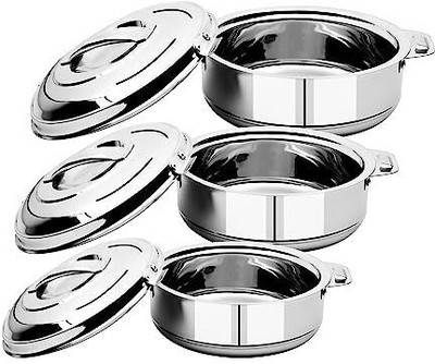 NBC Stainless Steel Double Insulated Hot Pot (1500ml 2500ml Pack of 3 Cook and Serve Casserole Set(3500 ml)