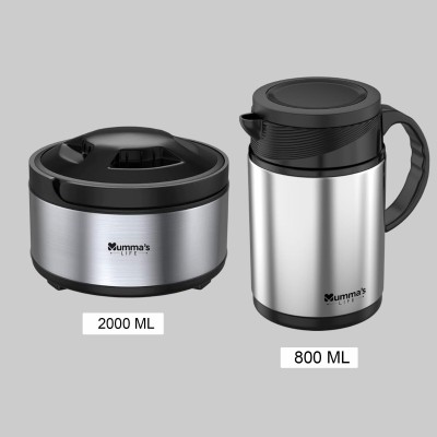 Mumma's LIFE Stainless Steel Gift Set Pack of 2 DOLKI‐Kettle 800ML + Leo Casserole 2000ML Pack of 2 Thermoware Casserole(2800 ml)