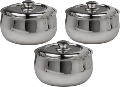 Mumma's LIFE Double Wall Belly Casserole with Steel Lid Pack of 3 Thermoware Casserole Set(1000 ml, 1800 ml, 2200 ml)