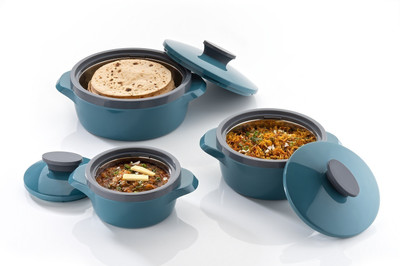 Neki NEW CASSEROLE SET COMES WITH 3 DIFFERENT CAPACITY FOR EVERYDAY USE AT HOME Pack of 3 Thermoware Casserole Set(550 ml, 1050 ml, 1750 ml)