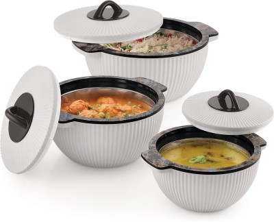 Nabhya 3pc Set Crema Insulated Inner Steel & Outer Plastic Casserole, Pack of 3 Serve Casserole Set(1000 ml, 2000 ml, 3000 ml)